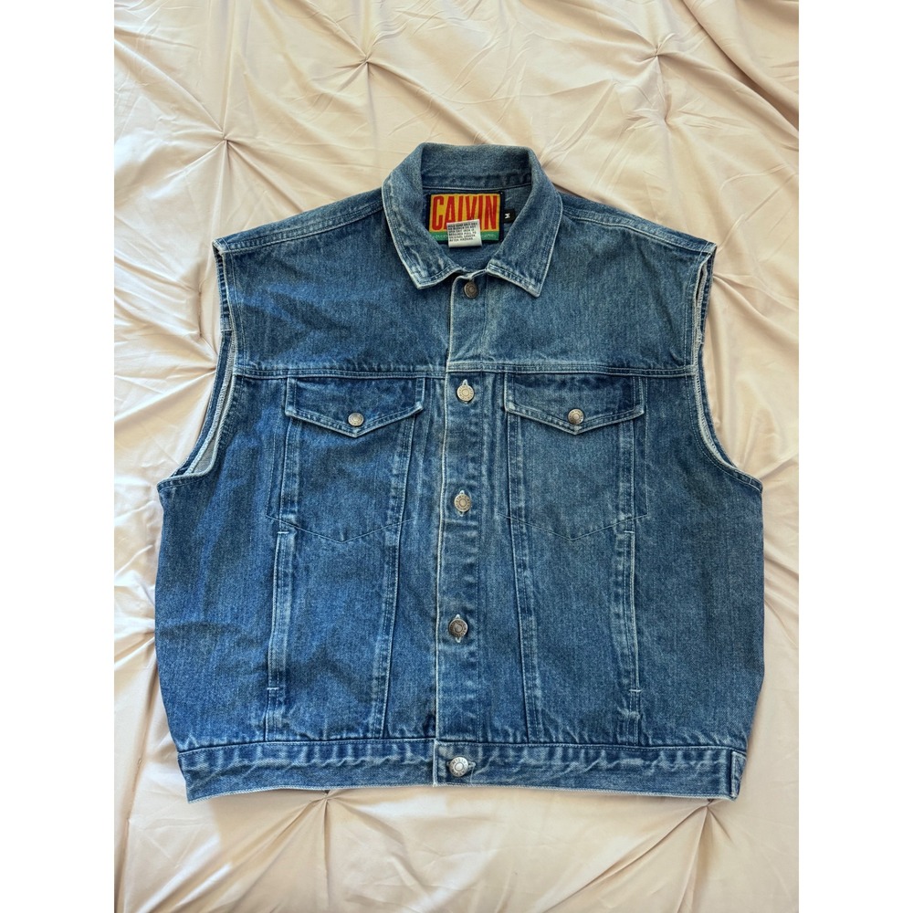 Vintage Calvin Klein Trucker Denim Vest Medium Wash Boxy 90s Cotton Mens M